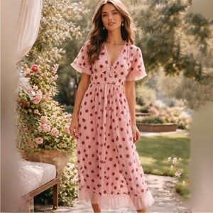 Pink Glitter Sequin Strawberry Whimsical Tulle Dress Size Small